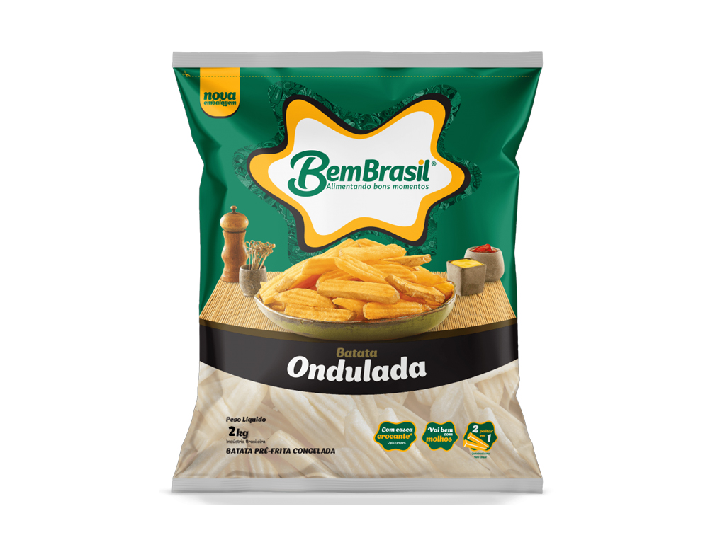 BATATA PALITO CONGELADA PRÉ FRITA COM CASCA 9 X 18 MM ONDULADA BEM BRASIL 2 KG (CX 7 PCT)